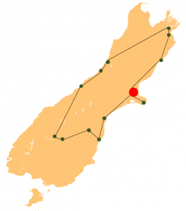 South Island History Trip Route