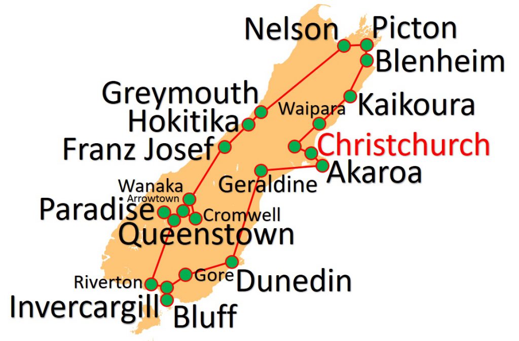 South Island Road Trip Route